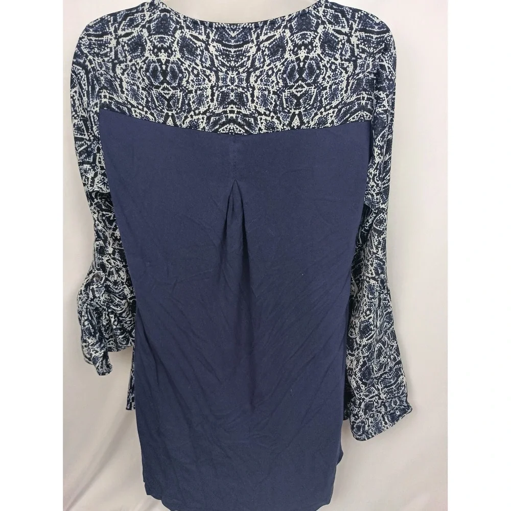 Rock republic navy blue tunic blouse S church office mature animal‎ print tribal